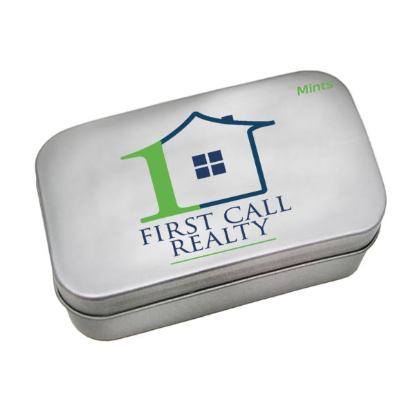 First Call Realty Large Custom Personalized Mint Tin with Sugar-Free Peppermint Candy from Worthy Promotional Products