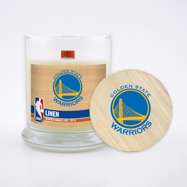 NBA Golden State Warriors 8 oz Soy Wax Candle with Wood Wick and Wooden Lid